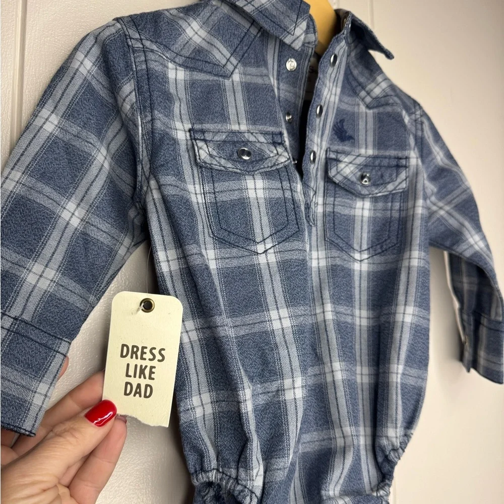 Baby Plaid Long-Sleeve One-Piece Bodysuit - Blue